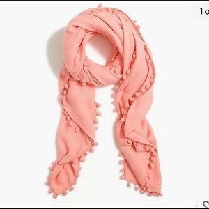 NWT J crew scarf in coral pink with pom-pom fringe